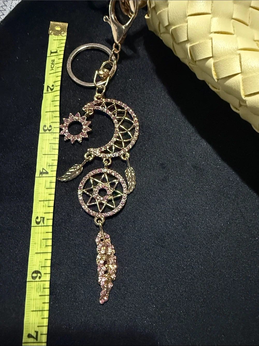 Gold Tone Pink Crystal Dreamcatcher Keychain/Bag Charm